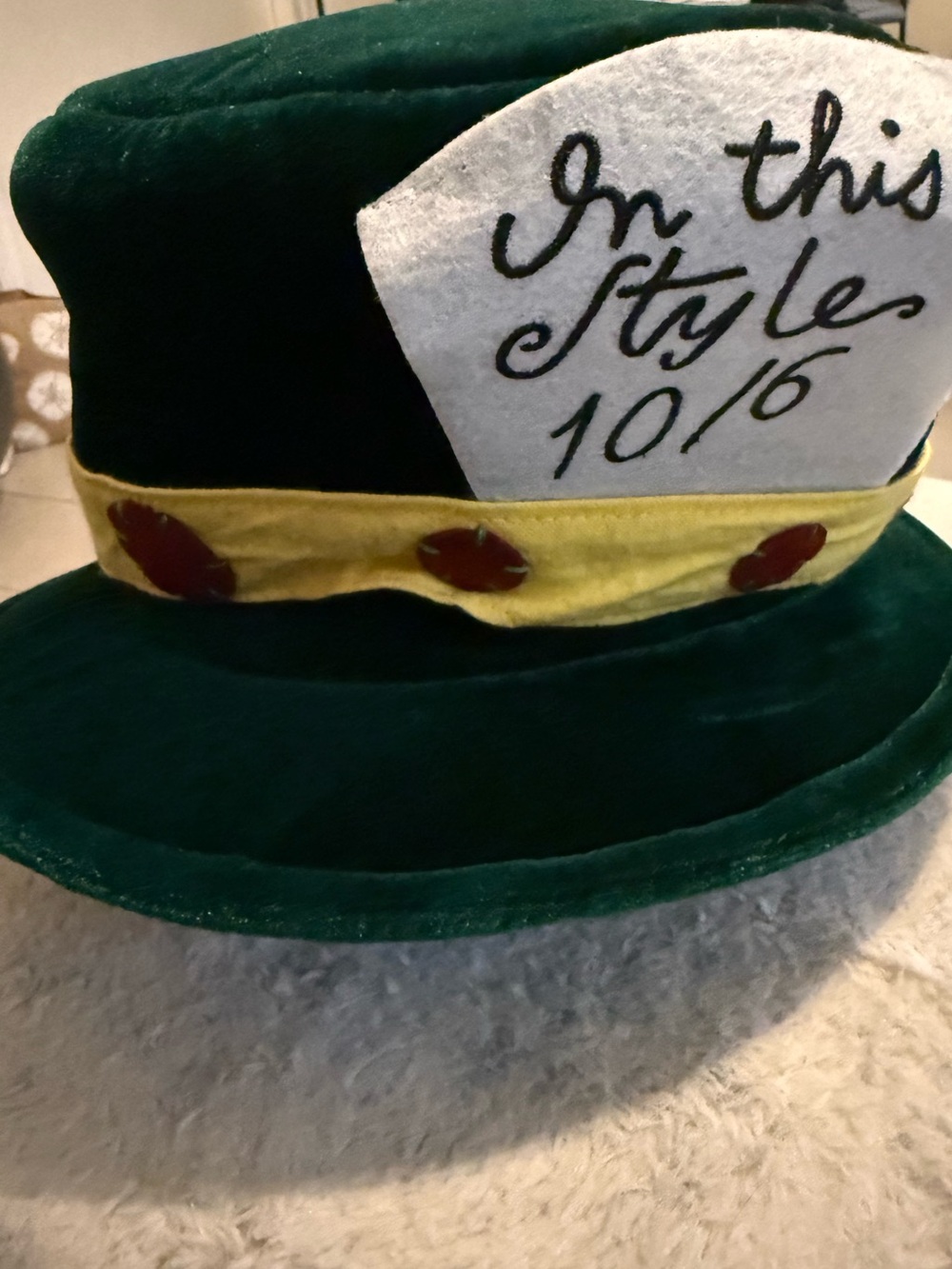 MAD HATTER ALICE hat WONDERLAND GREEN VELVET 10/6 COSTUME HAT HALLOWEEN